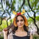 thumbnail image 2 of diademas de asta de reno con orejas de perro, diadema peluda de cuerno de ciervo, diadema de peluche para cachorro, diadema para mujer, disfraz de Navidad y Halloween, 2 of 7