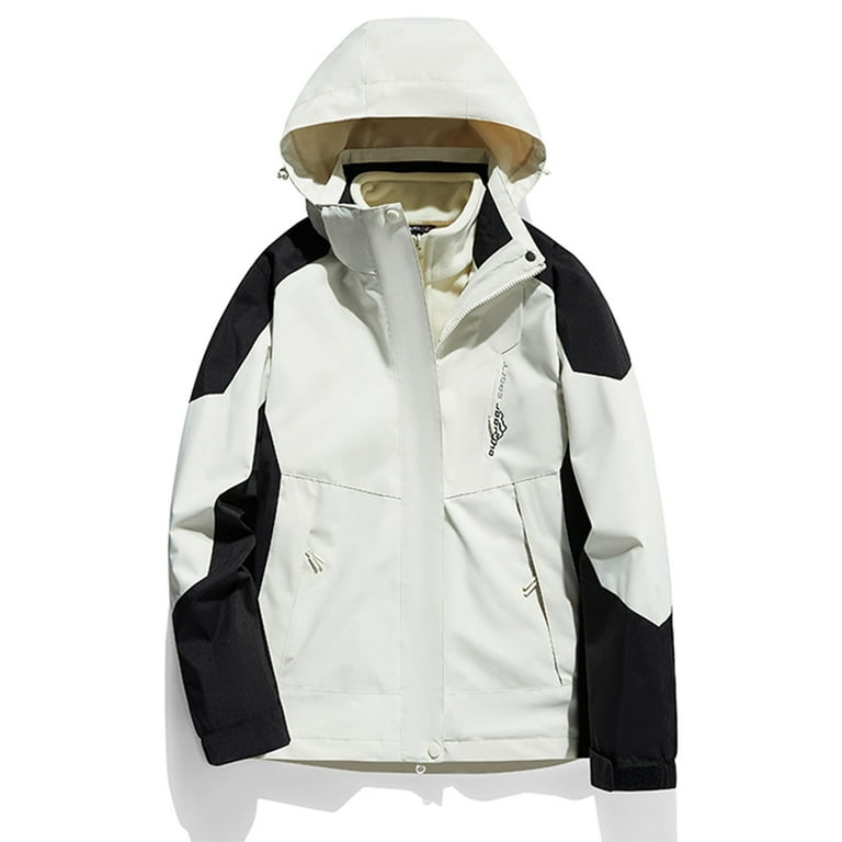 Olyvenn Young Girls Casual Outwear Jackets Women Detachable Cap and Windproof Thick Three-in-one Jacket Outdoor Sports Warm Jacket White 6, Women's