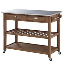 Bowery Hill Wood/Stainless Steel Kitchen Cart in Wire-Brush Brown