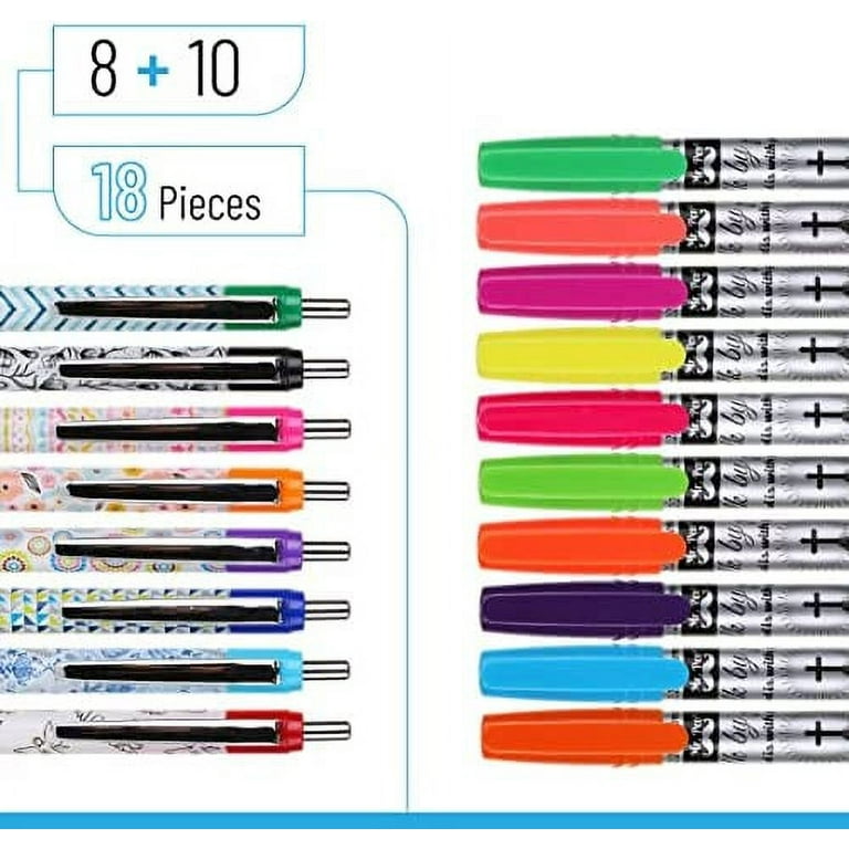 bible journaling kit, 18 pack (10 bible gel highlighter, 8 bible pens), bible  highlighters and pens no bleed, gel hi