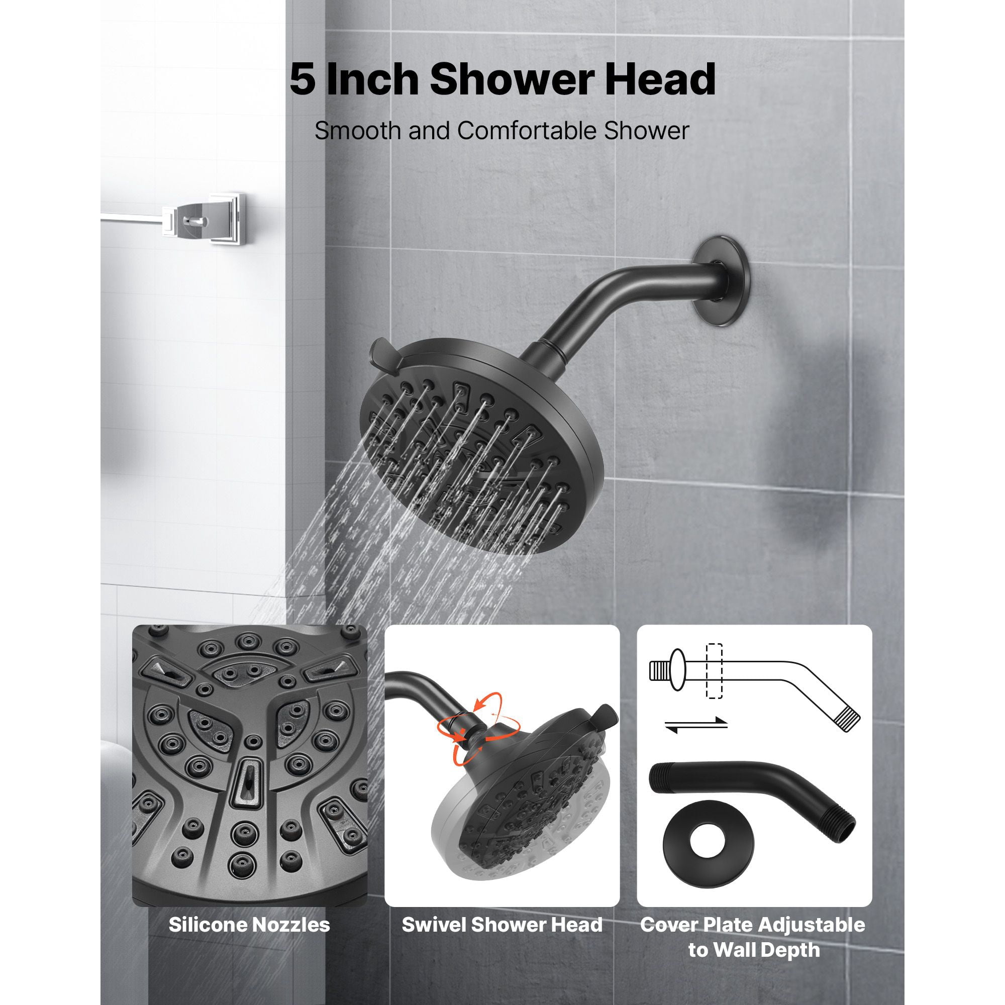 Tub and Shower Faucet Set 4-Piece Pressure Balancing Valve 8 Shower Modes Matte Black for Bathroom