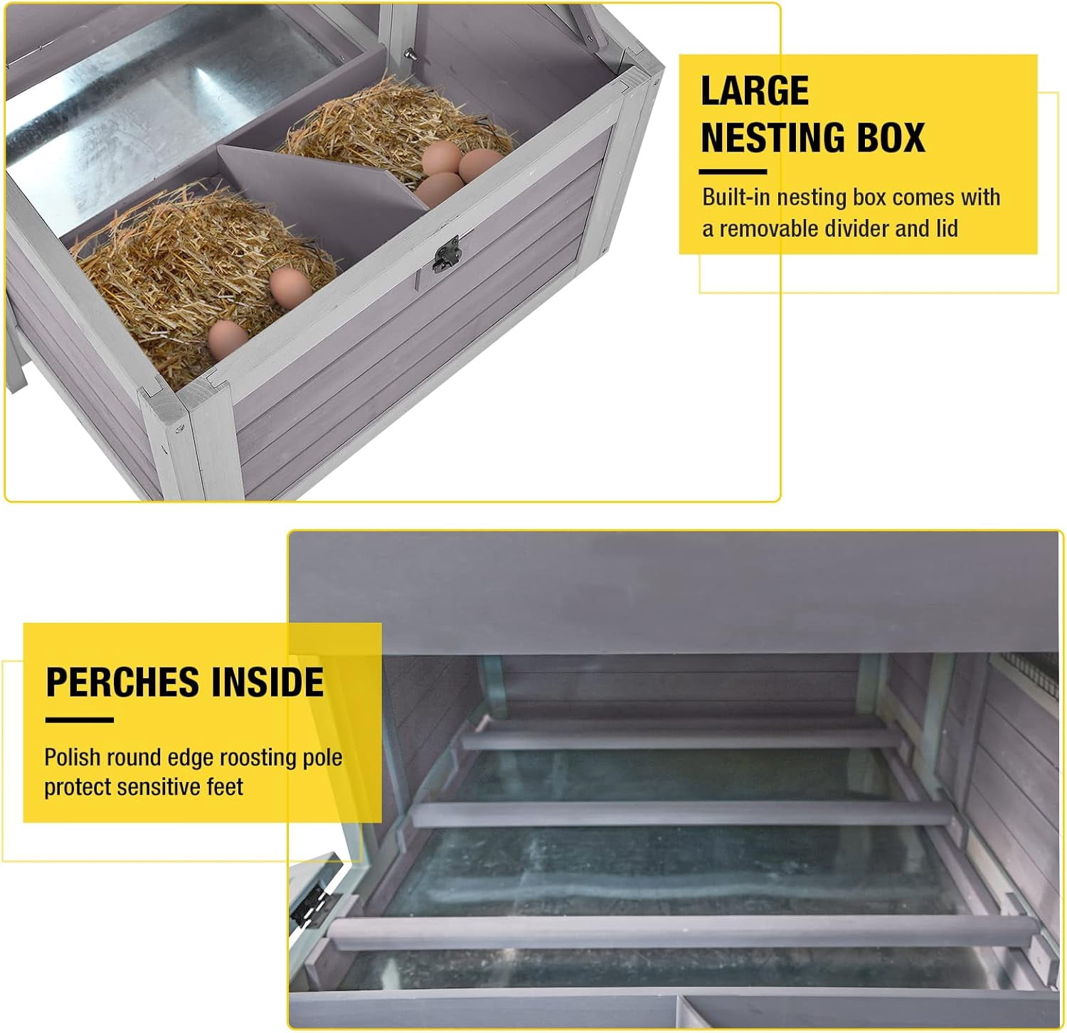 Aivituvin Chicken Coop with Two Large Nesting Boxes Wooden Hen House Outdoor Poultry Cage Duck Coop Weatherproof