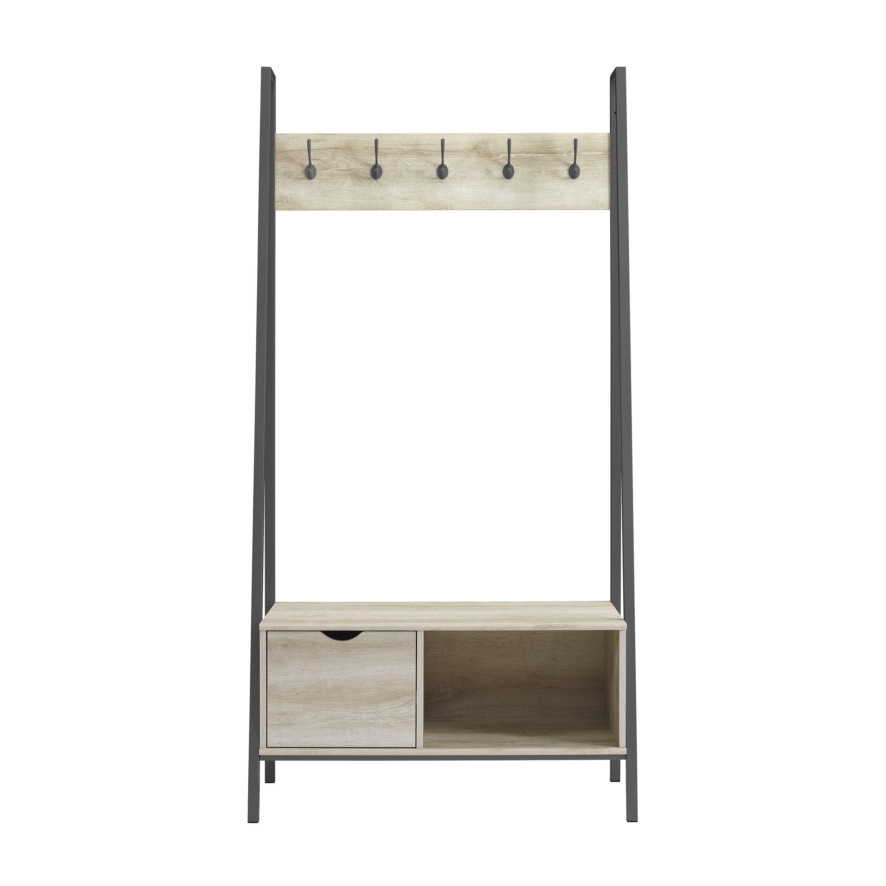 Manor Park Urban Hall Tree with Coat Rack and Bench, White Oak