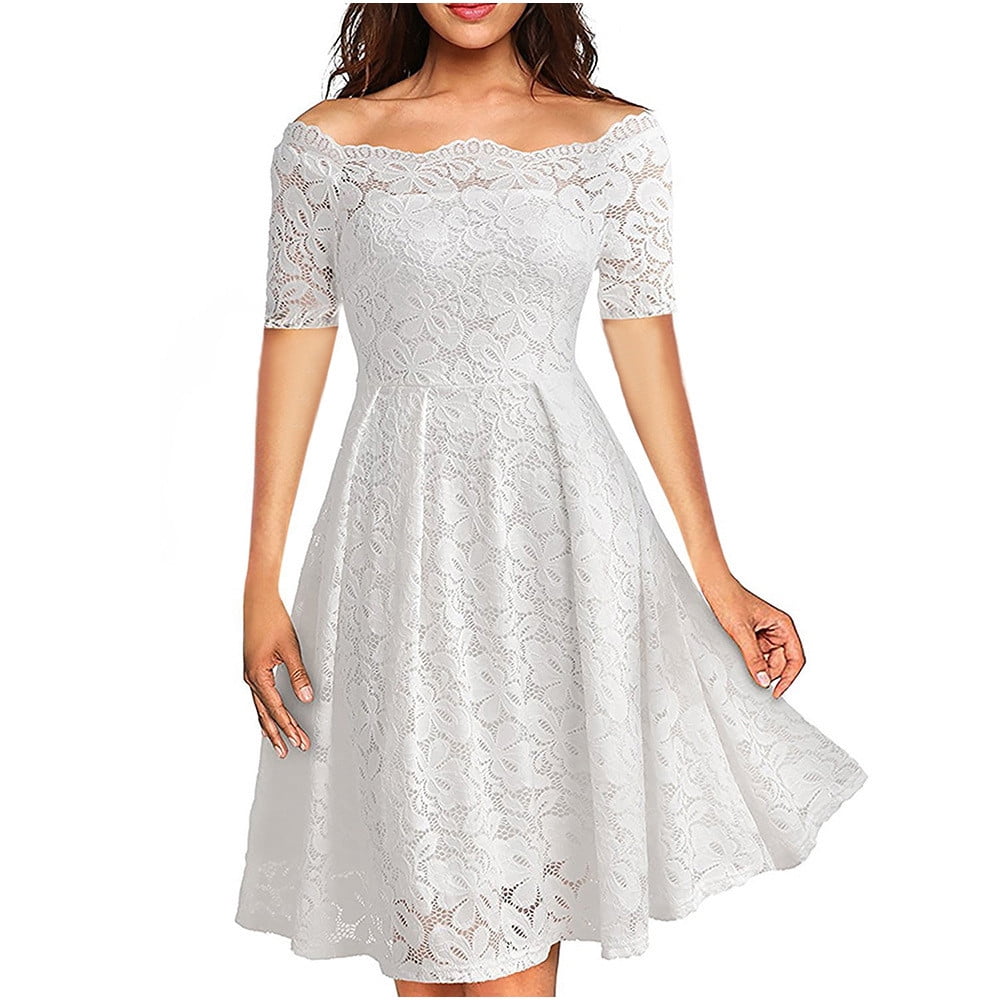 Women's vintage floral lace boat neck cocktail formal swing dress discount