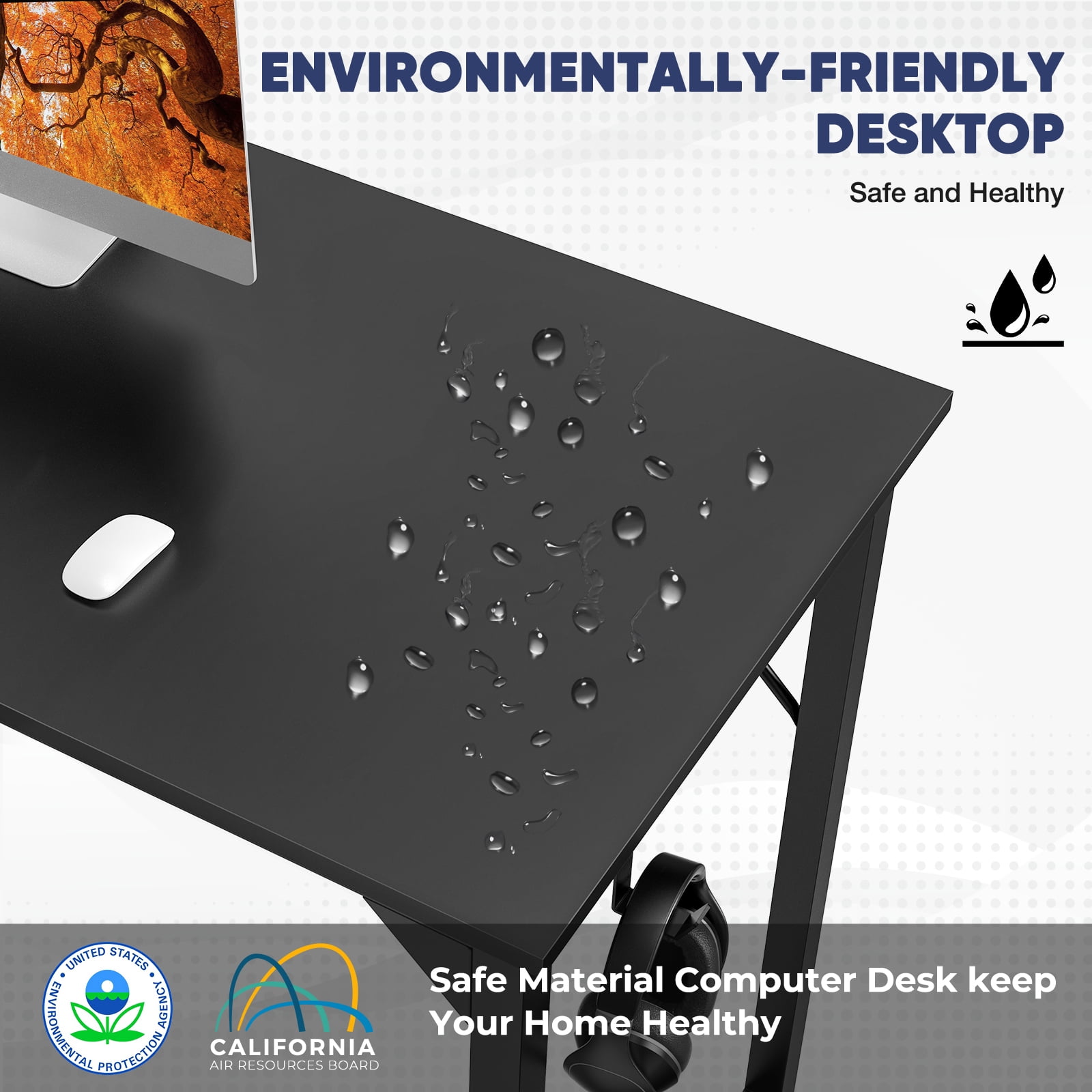 Aidoly 40inch Small Computer Desk Writing Study Work Office Table Modern Simple with Storage Bag and Hook for Home Bedroom, Black