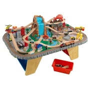 KidKraft Waterfall Junction Wooden Train Set & Table with 4 Storage Bins, Toy Playsets