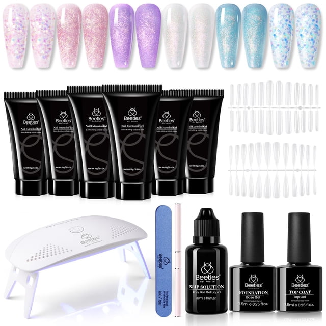 Kit de gel para extensiones de uñas Beetles Poly, 6 colores, con lámpara y herramientas