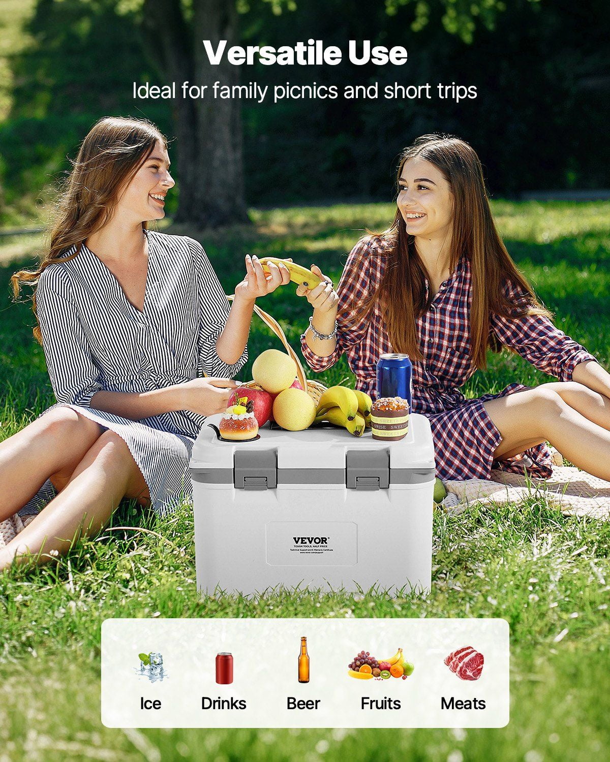 Outdoor Hard Cooler 21 QT - Insulated, Holds 30 Cans, Includes Handles & Adjustable Strap