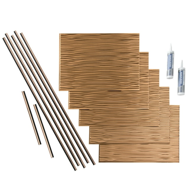 FASÄDE Waves Decorative Vinyl Backsplash 15 sq ft Kit in Polished Copper