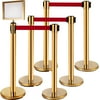 VEVOR Stanchion Post Barriers 6-Set Line Dividers, Stainless Steel Stanchions with 6.6’ Black Retractable Belts, Gold Crowd Control Barriers with One Sign Frame, 34.6”Queue Safety Stanchions