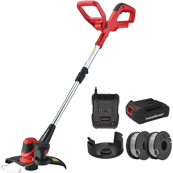 CLEARANCE! PowerSmart Cordless String Trimmer & Edger - 10 Inch Weed Eater, 20V 2.0Ah Battery and Fast Charger, 2 Trimmer Spools