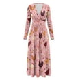 thumbnail image 5 of FKELYI Fall Maxi Dress for Women Long Sleeve A-Line Flowy Dresses with Side Pockets Pink Flower Rooster Print V Neck Casual Dress for Spring Winter, L, 5 of 6