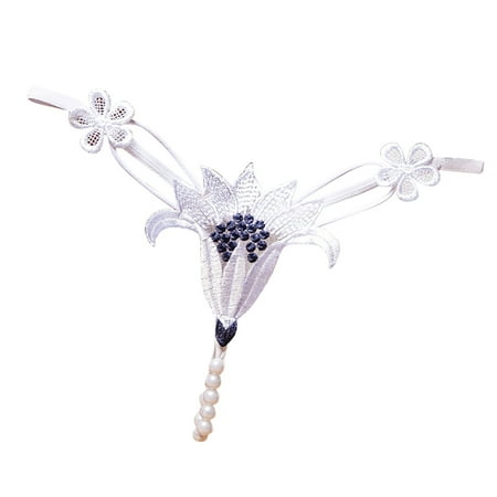 

Aoochasliy Deals Ladies Underwear Lace Low Waist Panties Hollow Pearl Hot Flower Thong Underpant