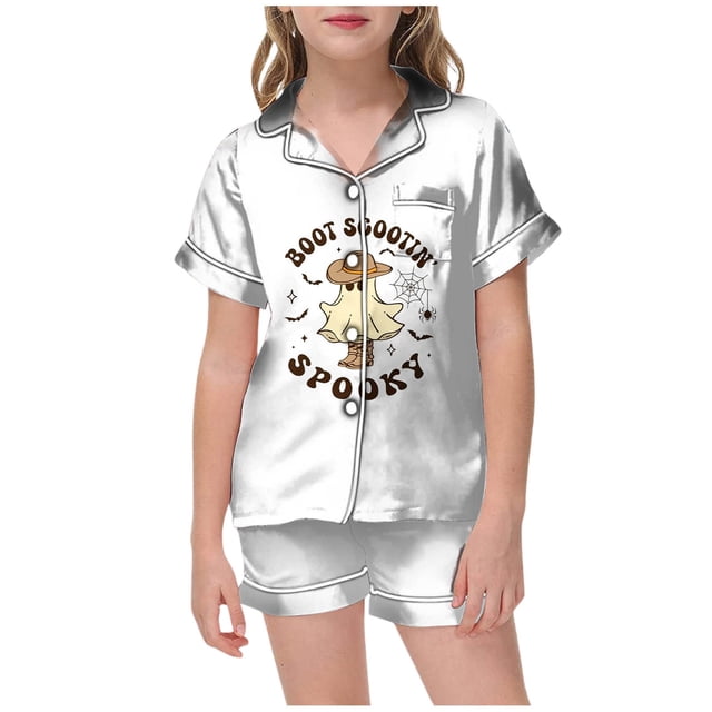 Girls Outfits & Set Halloween Pajamas for Children Matching Shirt and Pant Sleepwear Set with Pockets