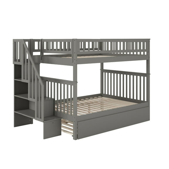 AFI Woodland Full over Full Staircase Bunk Bed with Full Trundle in Gray