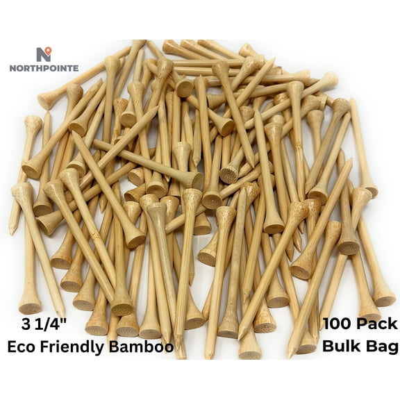 100 Ct Bamboo Golf Tees, 3 1/4", Bulk 100 Count Bag of Durable Natural Golf Tees