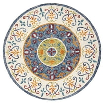 SAFAVIEH Novelty Lakisha Bordered Area Rug, Blue/Ivory, 7' x 7' Round