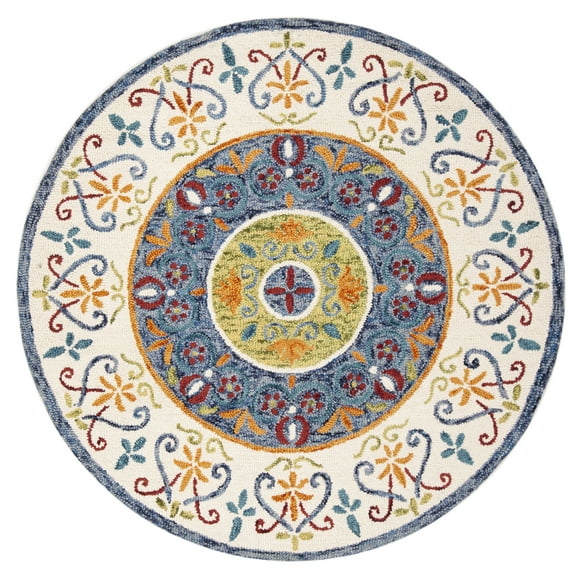 SAFAVIEH Novelty Lakisha Bordered Area Rug, Blue/Ivory, 9' x 9' Round