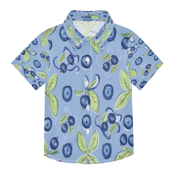 Boys Button-Down Shirt Short Sleeve Shirt Tops for 3Y Blueberry and Ribbon