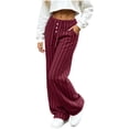 thumbnail image 4 of BRELIL Women's Wide Leg High Waisted Ribbed Casual Lounge Pants Long Pajama Pants Fall Winter Fashion Outfits Loose Baggy Trousers for Party, Wine L, 4 of 9