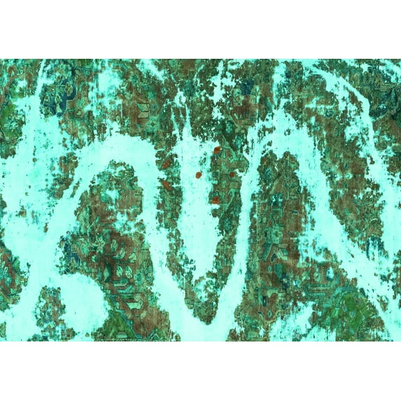 Ahgly Company Machine Washable Indoor Rectangle Abstract Turquoise Blue Modern Area Rugs, 8' x 10'