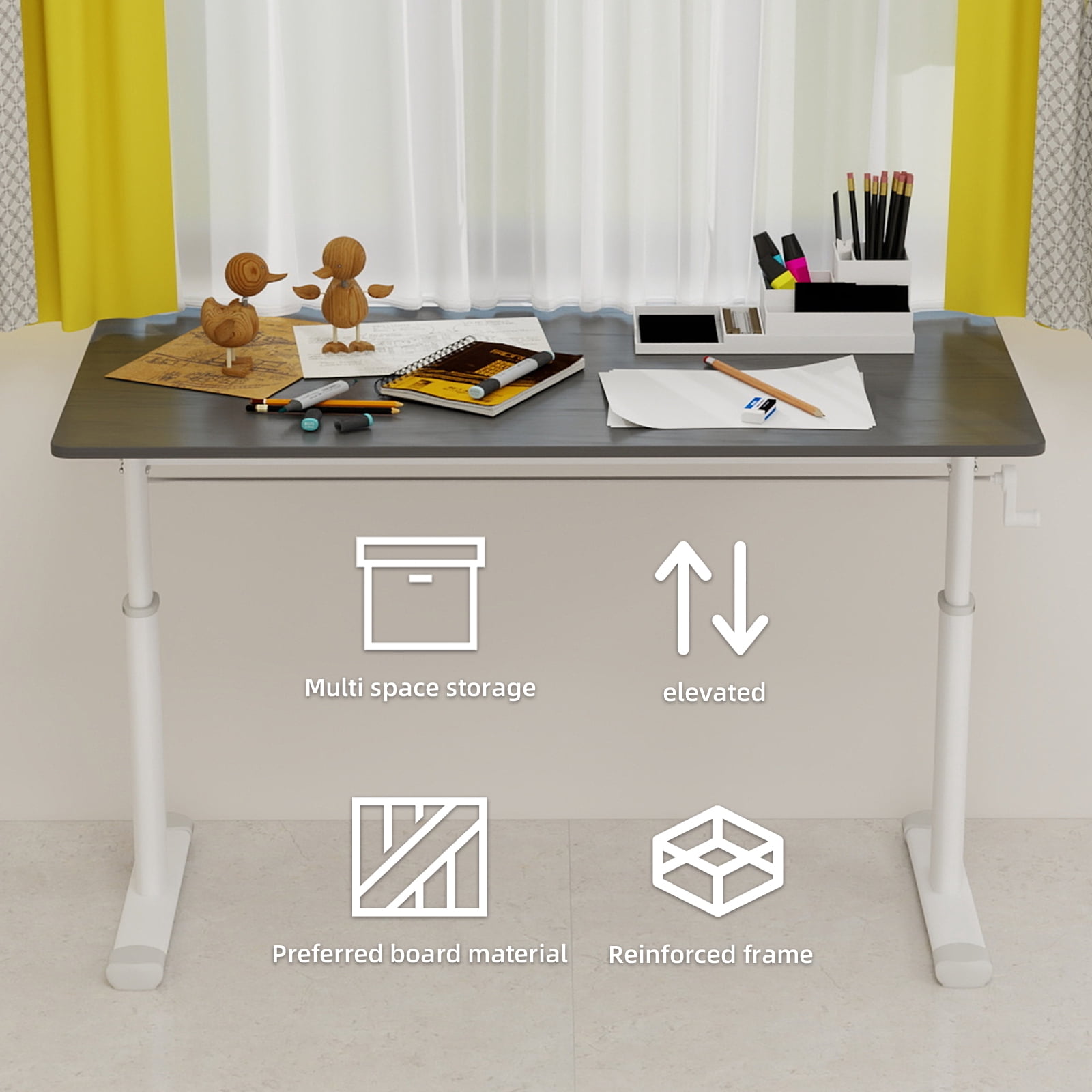 Adjustable Study Desk for Children and Adults, Height-Adjustable, Multifunctional Home Office Desk, Compact Design, 60x120cm