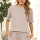 thumbnail image 5 of Conjunto de pijama tipo gofre de manga corta para mujer, top y pantalones cortos, chándal de 2 piezas (albaricoque), 5 of 5