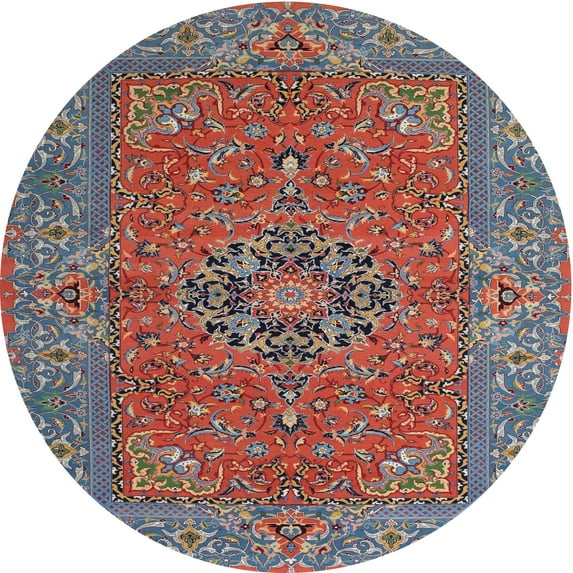 Ahgly Company Indoor Round Traditional Fire Brick Red Persian Area Rugs, 4' Round
