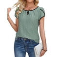 thumbnail image 3 of Hibeli Women Round Neck Petal Short Sleeve Solid Color Top, 3 of 7