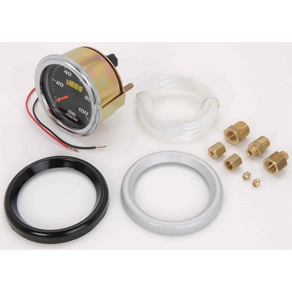 JEGS 41200 Oil Pressure Gauge Mechanical 2 5/8 in. Diameter 0-100 psi Chrome Bez