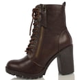 thumbnail image 2 of Soda Malia Brown Faux Leather Lace Up Rounded Closed Toe Chunky Ankle Boots (Brown, 8), 2 of 4