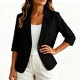thumbnail image 6 of Tqcoqu Women's Spring Summer Cotton Linen Blazer,Lapel Single Button 3/4 Sleeve Casual Jacket with Pockets,Black Women's S-XXL, 6 of 9