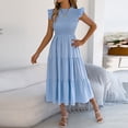 thumbnail image 6 of Hduncf Flowy Wedding Guests Dress for Women Summer Smocked Casual Flutter Sleeveless Tiered Beach Vacation Sundresses Blue XL, 6 of 8