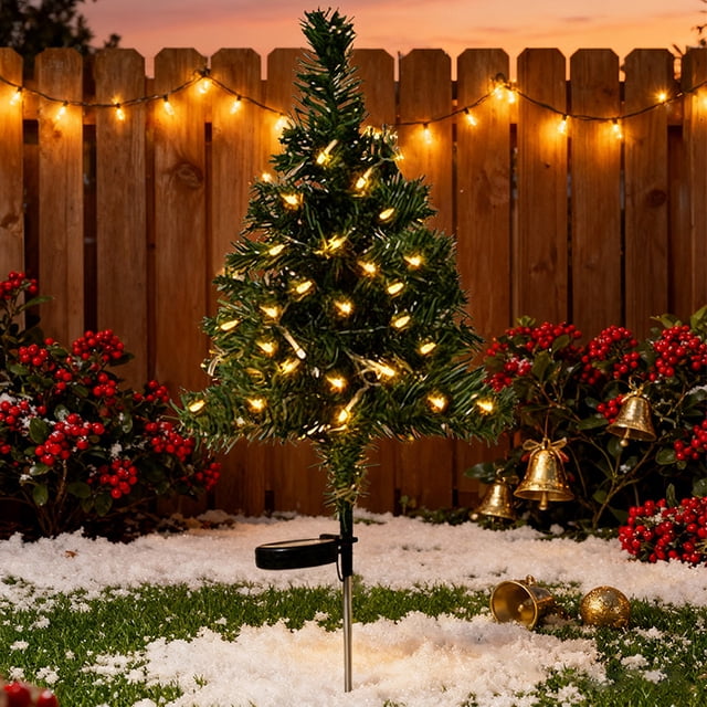 PEONAVET Christmas Tree Solar - Powered Mini Christmas Tree Light Outdoor/Indoor Festive Decor with LED Lights