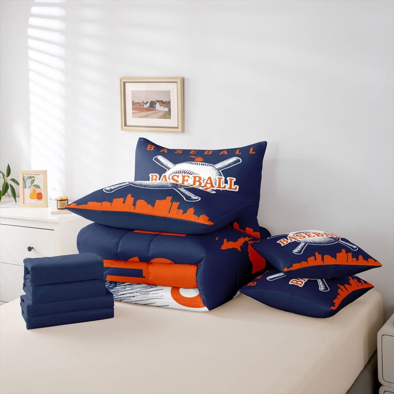 Homewish Vintage Baseball Print Bedding Comforter Set 7pcs for Boy