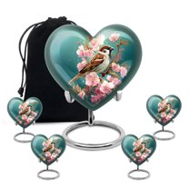 Yatskia Sparrow Large Burial Urn for Ashes Adult Male, Funeral Urns for Human Ash, Decorative Memorial Urns for Human Ashes Adult Female, (Heart 8 Inch and 3 Inch)