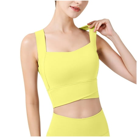 ATOYSOY Women s Seamless Tank Tops Sports Bra Everyday Bra Camisoles Clearance Underwear Breathable Comfort Bra Push Up Yoga Running Activewear Thin Lightly Wireless Yellow M