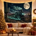 thumbnail image 3 of Steam Locomotive on Desert Tracks Beneath Full Moon, Mystical Fantasy for Railway Fans, Western Night Art, Housewarming Gift, Tapestry Wall Hanging for Living Room and Den, 3 of 7