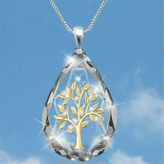 HOOUN Fashion Cross Alloy Silver Gold Necklace Pendant White Jewelry Gift-Gold Tree