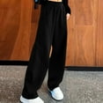 thumbnail image 2 of Girls Straight Leg Pants Elastic Waist Solid Color Sweatpants Loose Casual Trousers With Pockets 5-16 Years (11-12 Years, Black), 2 of 6