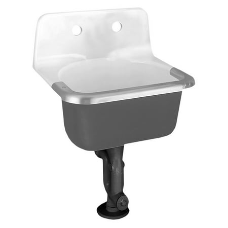 American Standard Cadet Sink - American Standard 7692.008.020 Lakewell Enameled Cast Iron Wall Mounted Service Sink with 8 CC Drilled on Back and Stainless Steel Rim Guard, White