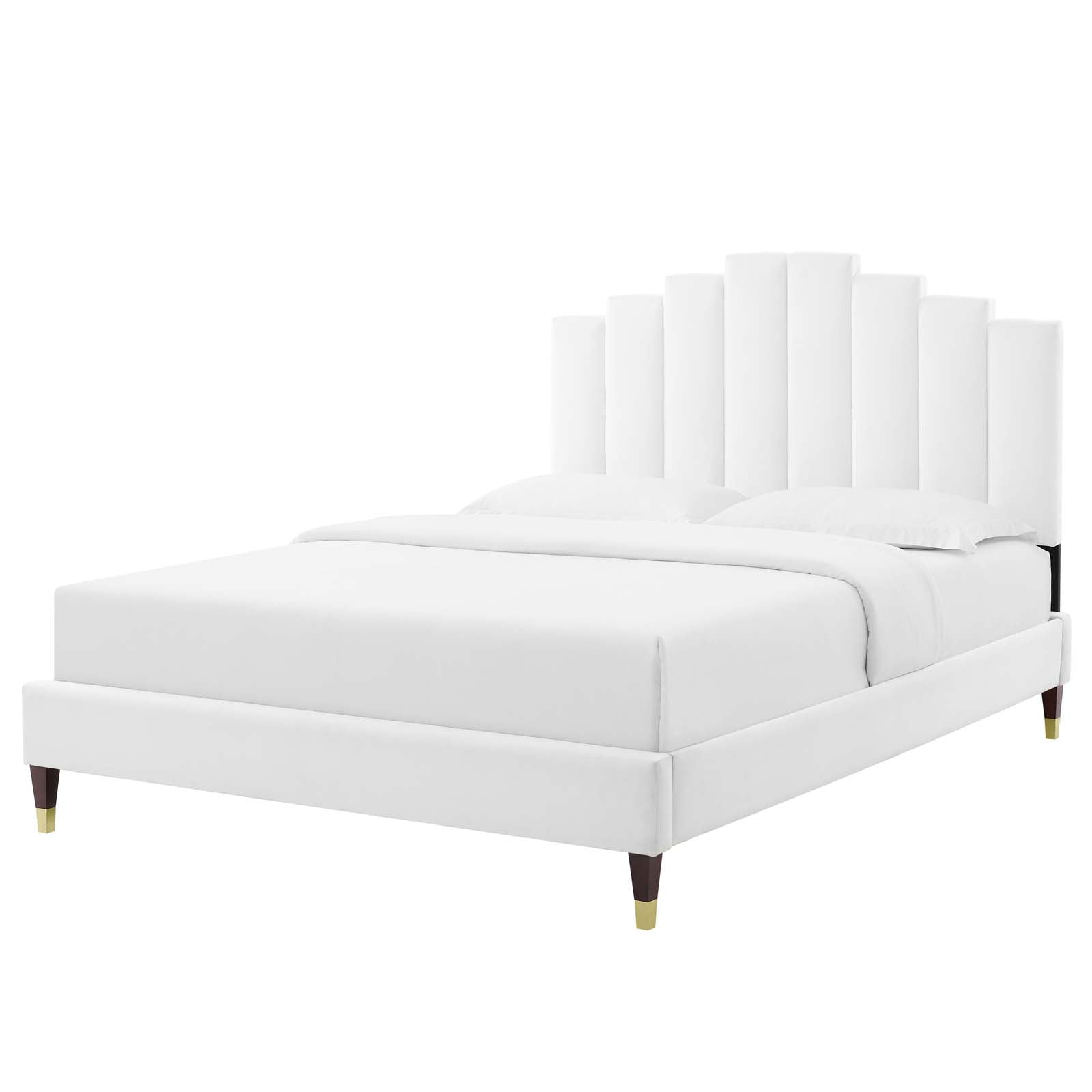 Platform Bed Frame, King Size, Velvet, White, Modern Contemporary Urban Design, Bedroom Master