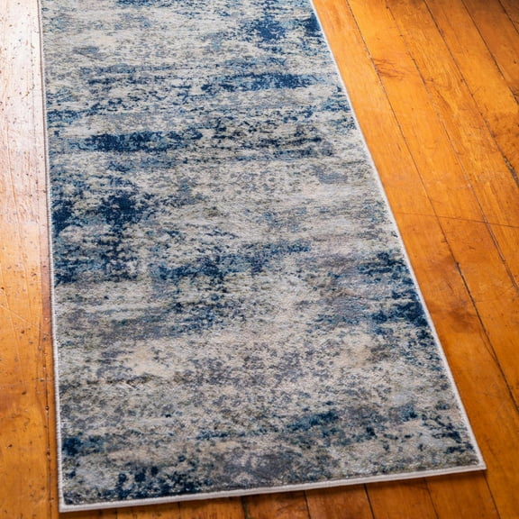 Unique Loom Mystic Collection Area Rug - Seine (2' x 6' Runner Navy Blue/Ivory)