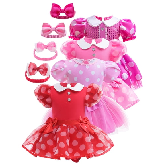 WIBACKER Baby Girls Polka Dots Romper Tutu Dress 3-18M Princess Bodysuit Tulle Dresses with Headband Birthday Christmas Halloween Costume