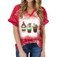 thumbnail image 1 of Mujeres verano Navidad letra divertida impresa blusa camisetas Casual cuello en V manga corta camisetas Tops Pompotops hkajfhjk473398, 1 of 6