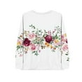 thumbnail image 3 of Womens Tops Plus Size Floral Printing V-neck Long Sleeve Casual Loose T-shirt Top White, 3 of 4