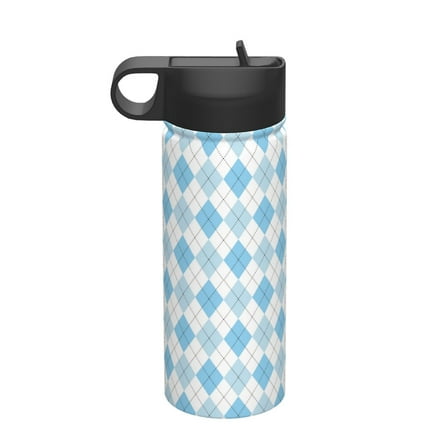 Goofa Blue and White Squares for Insulated Kettle 18oz Water Bottle Insulated Tumbler with Handle & Flip Straw - Fits in Cup Holder, Leak Resistant Tumbler
