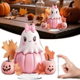 thumbnail image 4 of Clearance | Set of 4 Acrylic Pink Ghost Halloween Desktop Decoration with Pumpkin Bow, 4 of 5