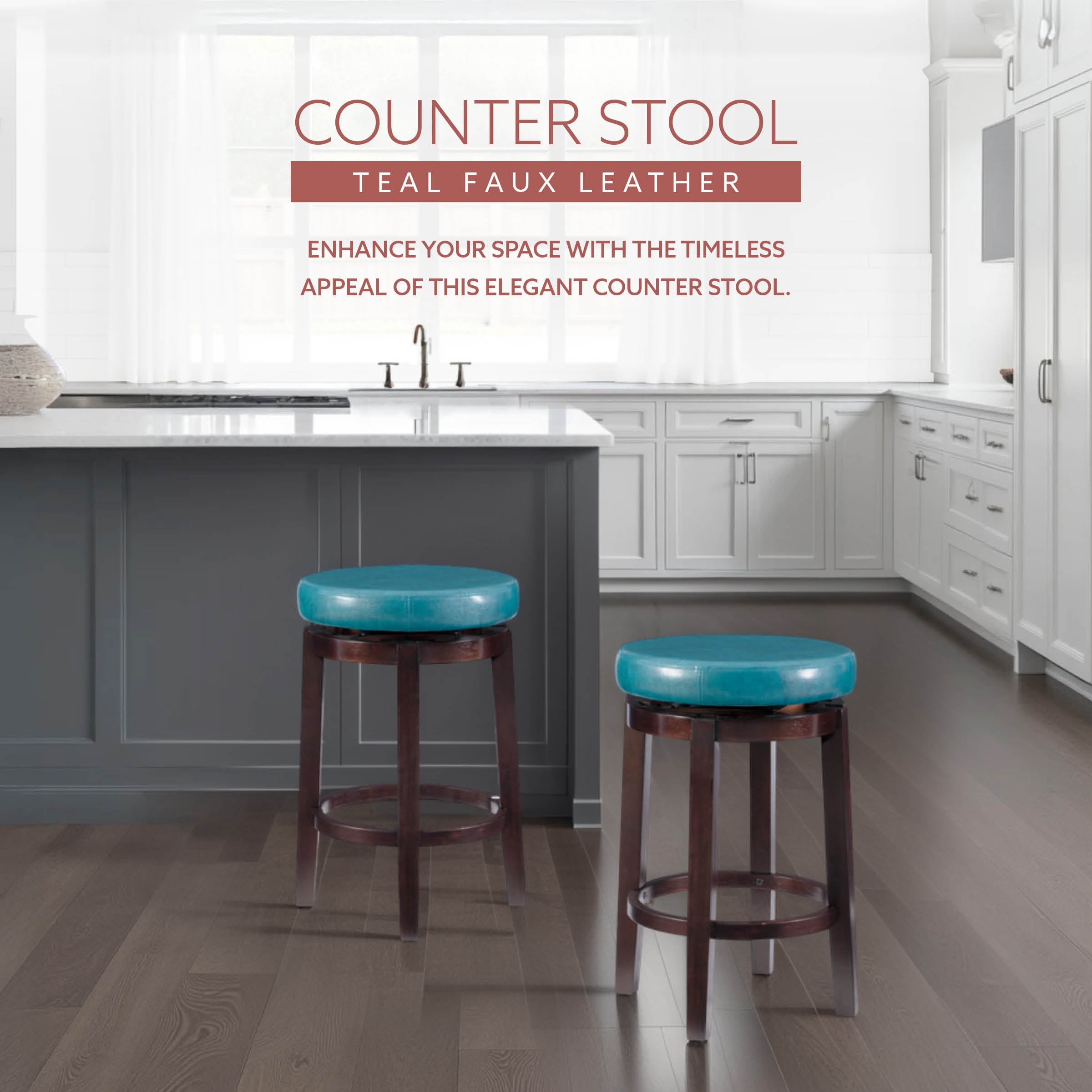 Linon Arlene 25" Indoor Backless Swivel Counter Stool, Brown/Teal Faux Leather