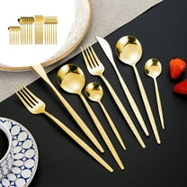 Snmubt Stainless Steel Knife Fork And Spoon Cutlery 30 Piece Steak Knife Fork And Spoon Set (Gold)